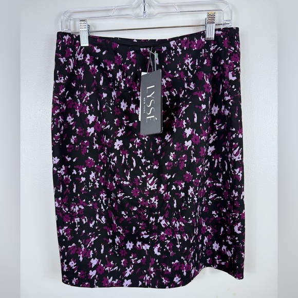 Lysse Dresses & Skirts - Lysse Charity Pencil Skirt Stitch Fix NWT Large Floral Black Purple Stretch Knee